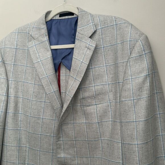 Westport Black Windowpane Grey/Blue 2 Button Wool/Silk Unlined Sports coat 44XL - Picture 5 of 15